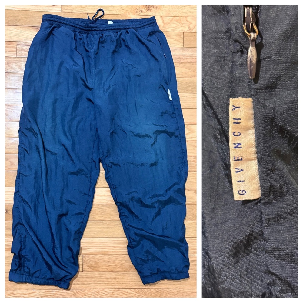 Vintage 90s Givenchy Activewear Men's Nylon Track Pant size L Navy Blue